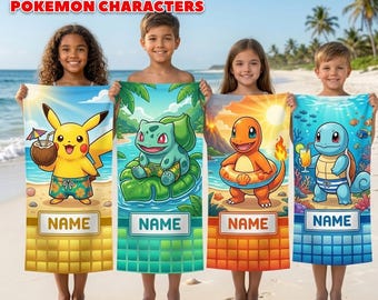 Personalized Poke Monsters Beach Towels, Custom Poke Game Beach Towel, Summer Vacation Gift, Kids Beach Towel, Video Game Beach Towel 2026