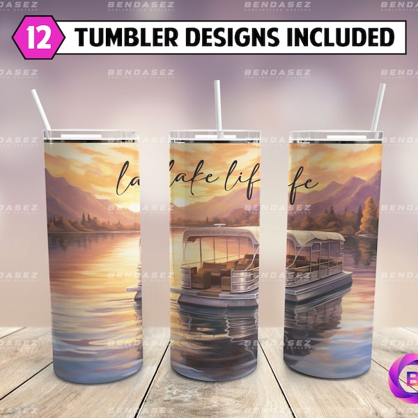 Pontoon Boat Skinny 20 oz Tumbler Sublimation Design PNG - Pontoon Lake Tumbler Straight and Tapered PNG