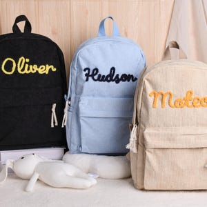 Sac à dos personnalisé avec prénom pour enfant, cadeaux personnalisés pour bébé, cadeau d'anniversaire personnalisé pour tout-petit, cartable pour garderie, sac en velours côtelé, sac brodé pour préscolaire