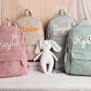 Sac à dos personnalisé avec prénom pour enfant, cadeaux personnalisés pour bébé, cadeau d'anniversaire personnalisé pour tout-petit, cartable pour garderie, sac en velours côtelé, sac brodé pour préscolaire