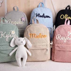 Sac à dos personnalisé avec prénom pour enfant, cadeaux personnalisés pour bébé, cadeau d'anniversaire personnalisé pour tout-petit, cartable pour garderie, sac en velours côtelé, sac brodé pour préscolaire