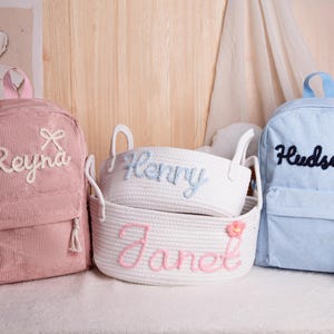 Sac à dos personnalisé avec prénom pour enfant, cadeaux personnalisés pour bébé, cadeau d'anniversaire personnalisé pour tout-petit, cartable pour garderie, sac en velours côtelé, sac brodé pour préscolaire