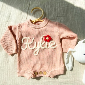 Personalized Matching Kids Name Sweater, Embroidered Baby Romper, Knit Sweater Toddler, Baby Sweater With Name, Customized Baby Gifts