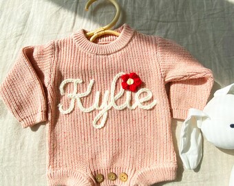Personalized Matching Kids Name Sweater, Embroidered Baby Romper, Knit Sweater Toddler, Baby Sweater With Name, Customized Baby Gifts