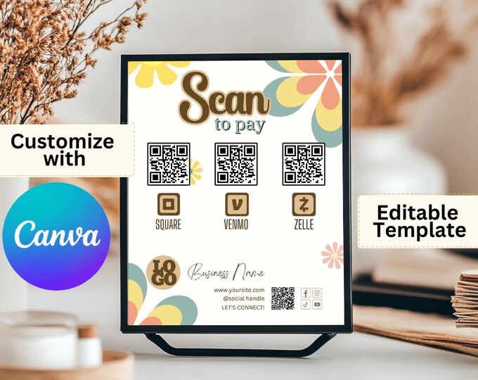 Editable Scan Code Editable Scan to Pay Sign for Medspa, Lash Artist, Digital Payment QR ...
