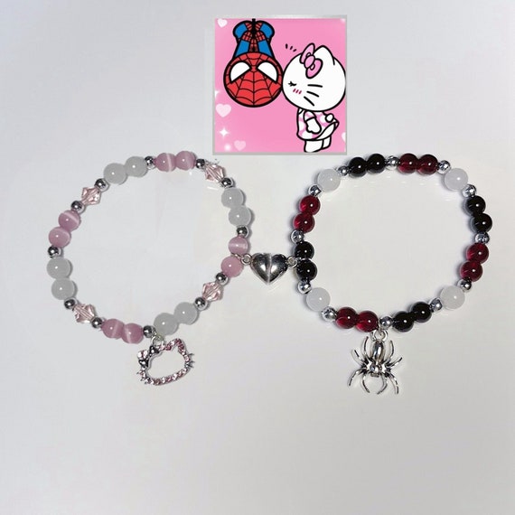 Spiderman Miles Morales & Hello Kitty Matching Couple Beaded Bracelets,y2k  Aesthetics Gift, Unique Gift for Her/him 