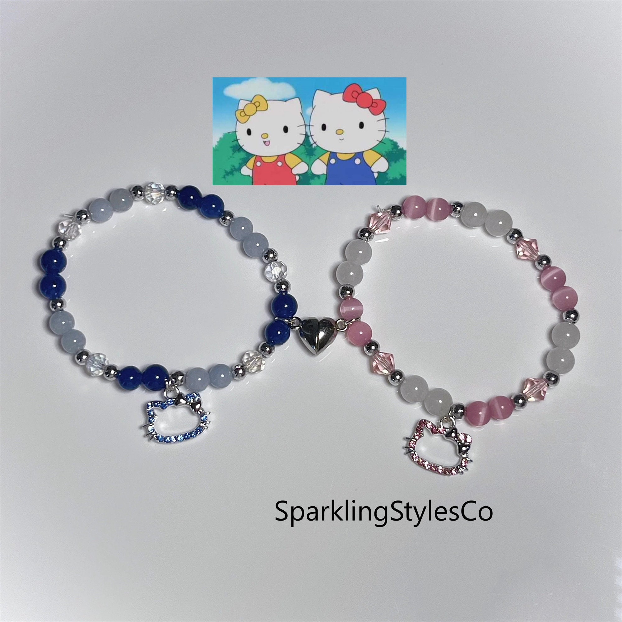 Valentine's Day! 4 pcs Crystal Bead Bracelet Kuromi and My Melody Bracelets Sanrio  Jewelry for Bff Friendship Best Friend Gift Cute Cartoon Kawaii Elastic  Beaded Bracelets for Girls Women 