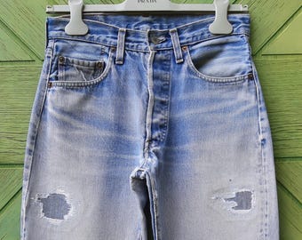 Vintage 80s levis 501 selvedge redline jeans lightwash size 26-27