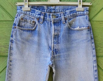Calça jeans Levi's 501 vintage dos anos 70, costura simples, tamanho EUA 28-29.