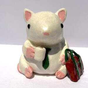 Business Rat - Handmade Polymer Clay Mouse Mice Figurine Collectible Sculpture Tea Pet Small Miniature Animal Desk Decor Gift Art