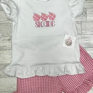 Personalisiertes zurück zu Schulkleid oder T-Shirt oder T-Shirt Set-benutzerdefinierte zurück zu Schule Outfits-Embroidery-Gingham Shorts und passendes T-Shirt