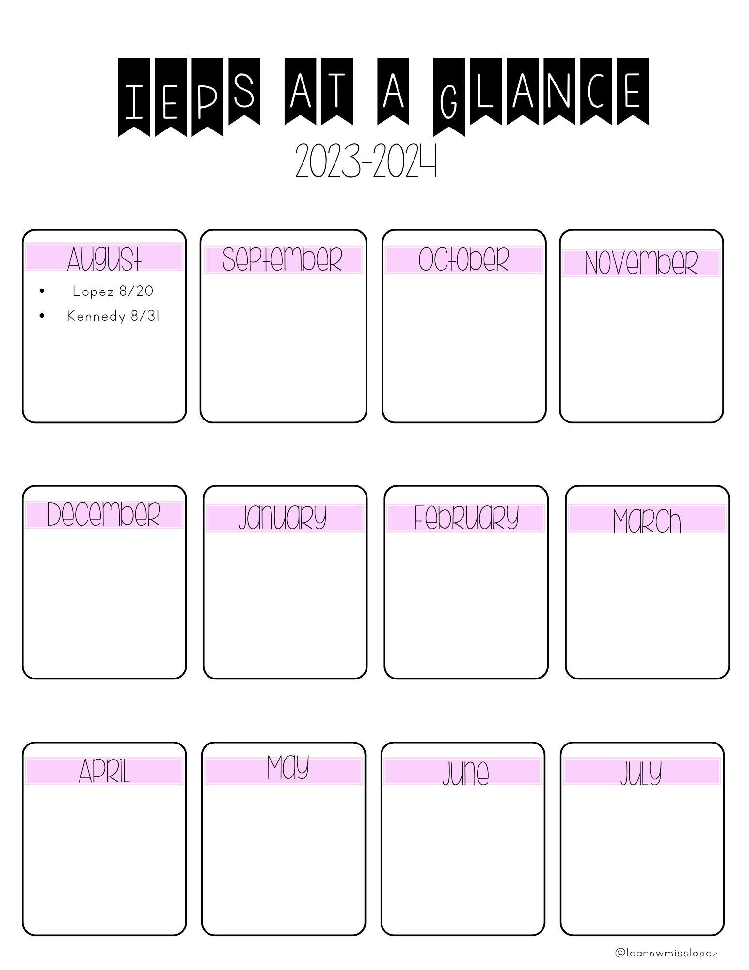 IEP Dates at a Glance Template Etsy