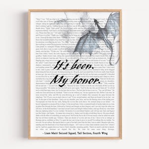 Impresión digital con cita de Liam de Fourth Wing: «Ha sido un honor para mí», arte mural, póster del libro de Rebecca Yarros, cita de un libro de fantasía, regalo de arte de dragones.