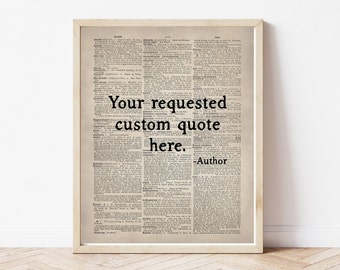 DIGITAL Custom Quote on Encyclopedia Paper; Personalized Wall Art; Custom Gift Decor