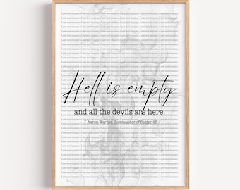 Aaron Warner 'Hell is Empty' Quote Poster: Shatter Me Book Art (Digital Download)