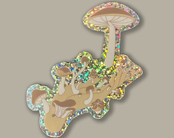 Whimsical Mushroom Covered Hand Glitter Sticker - Cute and Unique Decal