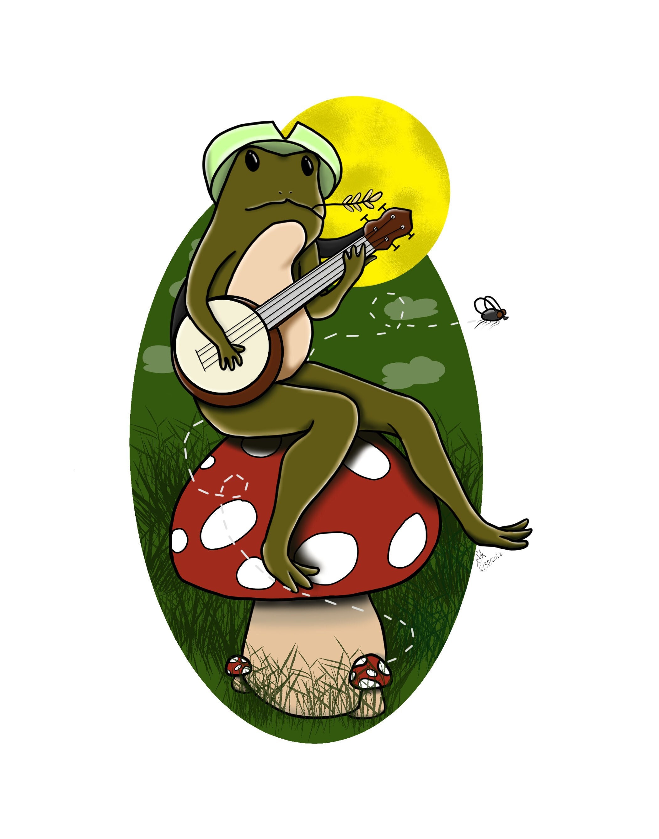 Banjo Frog Acrylic Keychain: Musical Amphibian on Mushroom - Etsy