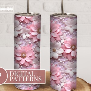 Pink Flowers Sublimation Design Set of 9 3D Pink Flowers 20 oz Skinny Tumbler Sublimation Design Tumbler Wrap Pattern Design