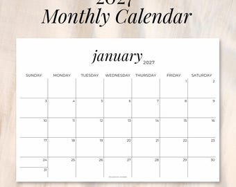 2027 Monthly Calendar, Printable Wall Calendar, A4 A5 Letter, PDF Download