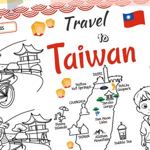 Placemat Travel to Taiwan. Printable Coloring Page for Kids. Travel Activity Sheet. Educational materials