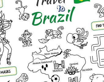 Travel to Brazil Placemat. Printable Coloring Page for Kids. Travel ...