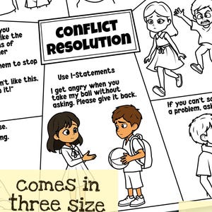 Conflict Resolution Activity Sheet | Social Emotional Learning (SEL) Poster | I-Statements & Problem Solving for Kids | Calm Down Strategies