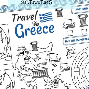 Placemat Travel to Greece. Printable Coloring Page for Kids. Travel Activity Sheet. Educational materials
