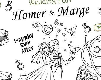 Wedding Activity Sheet for Kids | Wedding Favor Placemat Printable | Kids Table Wedding Games | Bride & Groom Maze Coloring