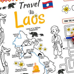 Laos Travel Tischset Malseite, Kinder Aktivität Blatt (PDF)