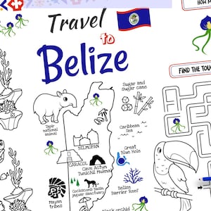 Mantel individual de viaje a Belice, página para colorear (PDF)