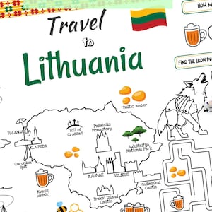 Lithuania Travel Placemat Coloring Page for Kids, Preschool Activity Sheet (Digital Download)
