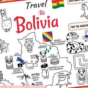 Bolivia Travel Placemat Coloring Page for Kids (Digital Download)