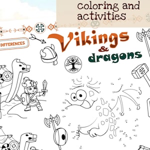 Vikings and Dragons Activity Sheet | Viking Party Placemat | Dragon Connect the Dots & Maze | Norse Mythology Coloring Page | No Prep