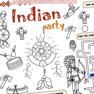 Printable Placemat Indian party - Printable Birthday Coloring Page. Activity sheet