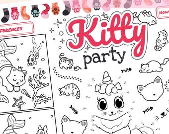 Kitty Party Activity Sheet. Printable Birthday Coloring Page for Girls. Printable Placemat (PDF)