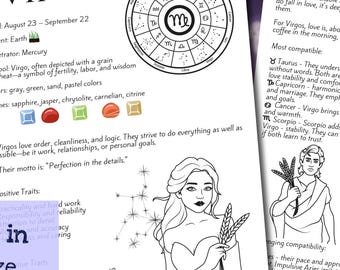 Virgo Coloring Page & Mythology | Virgo Sign Printable Adult Activity | Horoscope Gift Art Therapy Digital Download