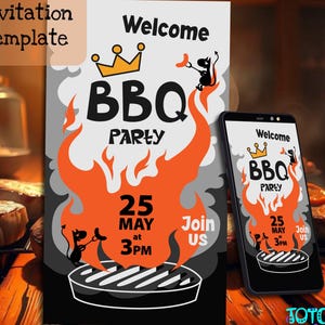 BBQ Party Invitation Template. Backyard Party. BBQ Grill Party Invitation. Digital Invitations. Electronic Phone Invite