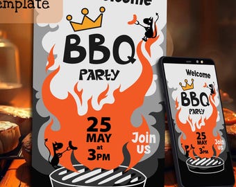BBQ Party Invitation Template, Backyard Grill (Digital Invitation)