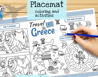 Kids Travel to Greece: Printable Placemat & Coloring Page. Spark their Wanderlust with a Fun Menu for Restaurants and Road Trips