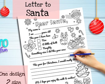 Printable Letter to Santa & Santa Wish List Template for Kids. Coloring page