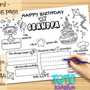 Happy Birthday Opa zum ausdrucken, Ausmalen. Vorlage für DIY Grüße! Lieblingsgeschenk von Kindern zum Geburtstag des Großvaters!