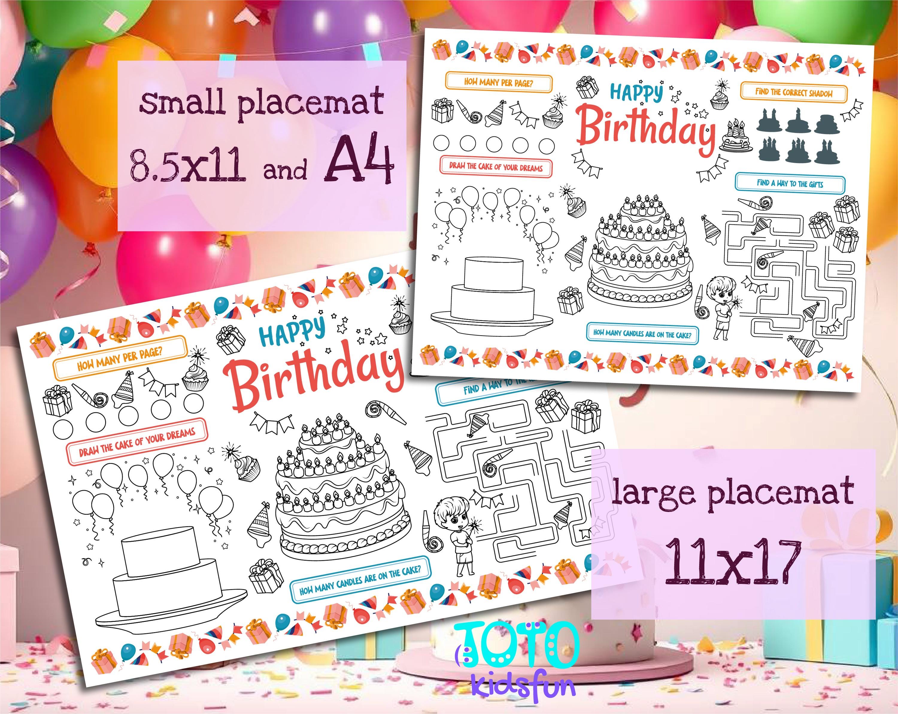 Happy Birthday Activity Placemat for Kids | Birthday Party Games ...