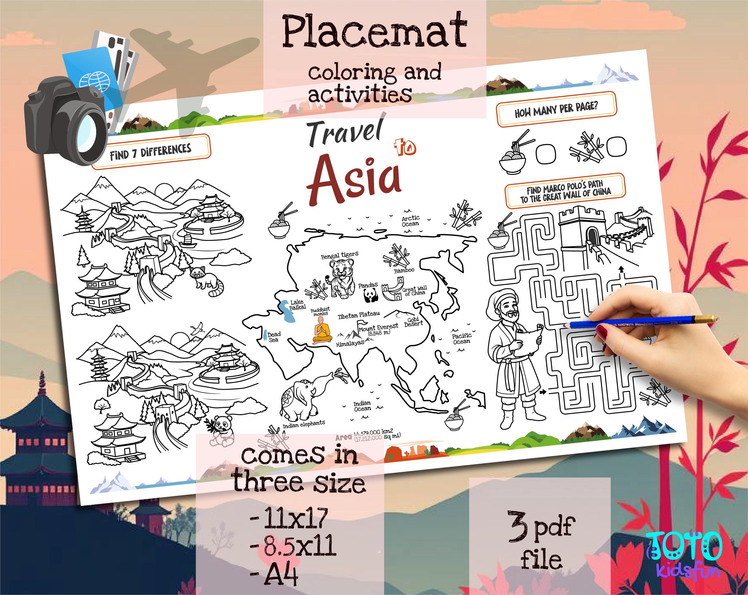 Asia Activity Worksheet for Kids | Travel to Asia Coloring Page ...