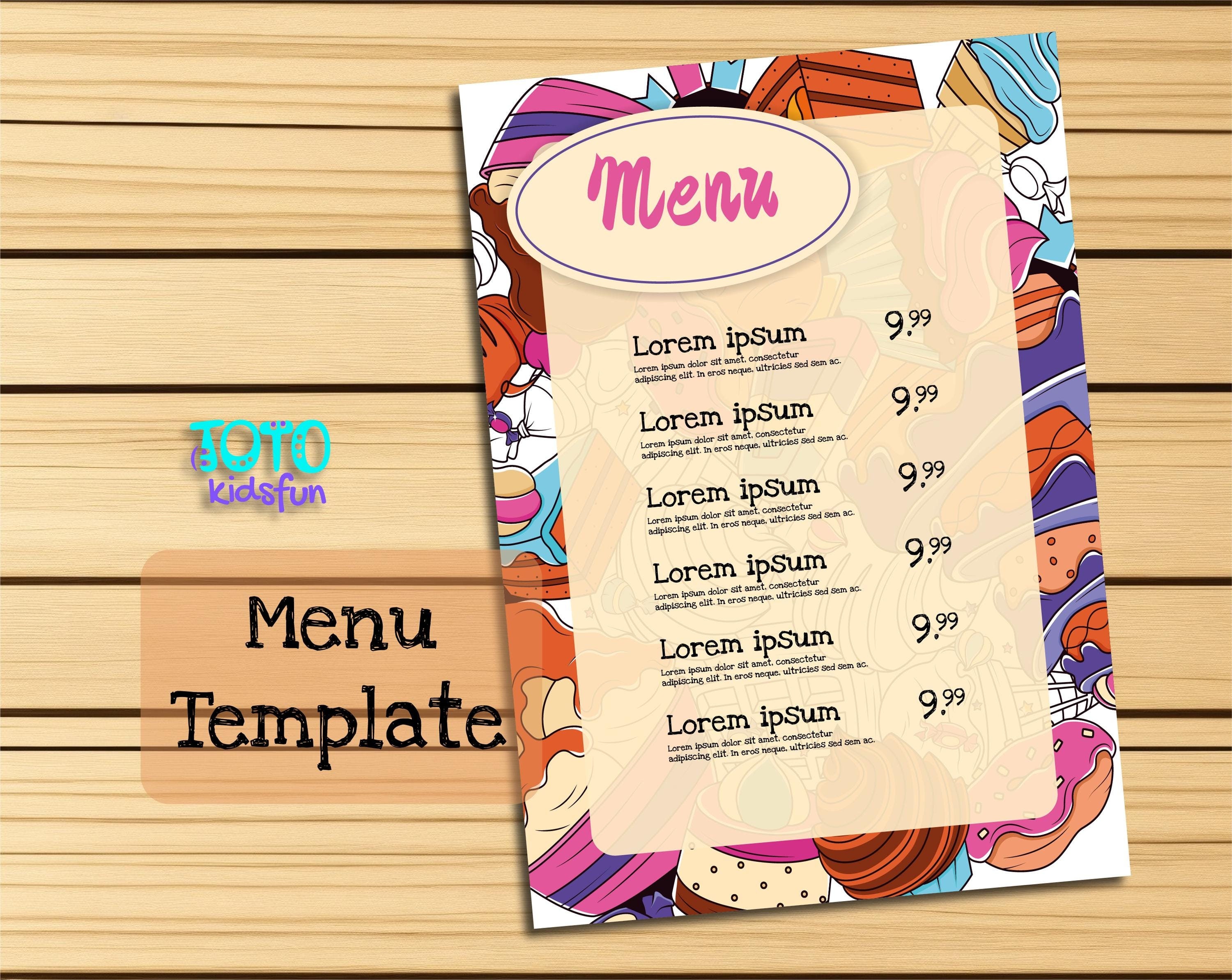 Printable Dessert Menu Template for Cafes and Bakeries. Bakery Menu ...