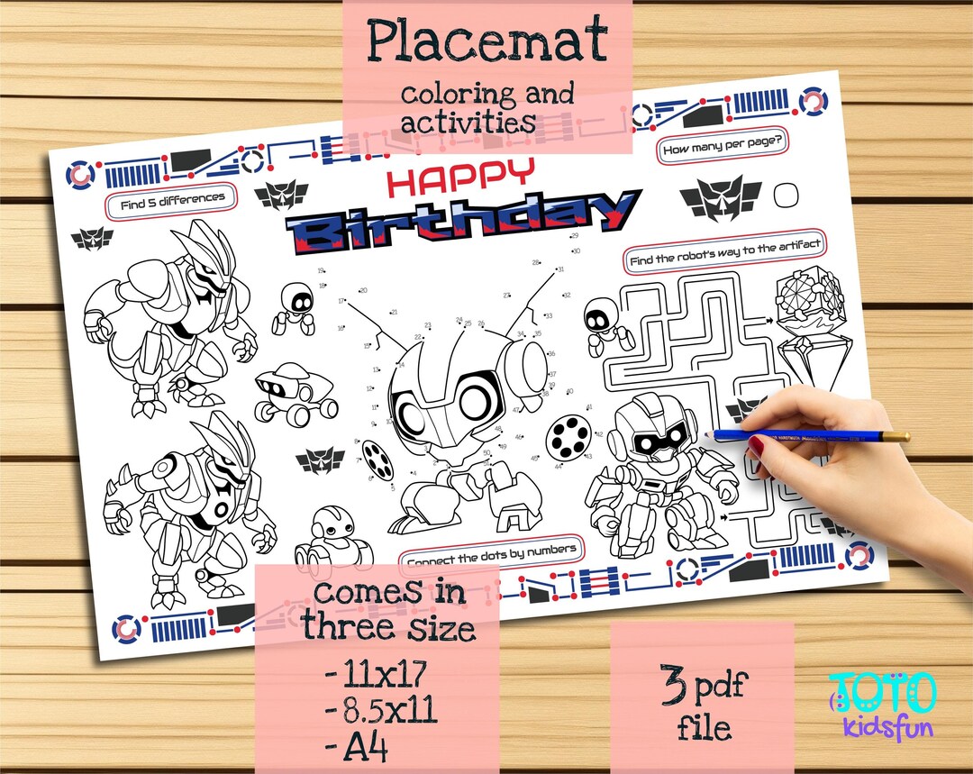 Happy Birthday Placemat. Transformers Theme. Printable Birthday ...