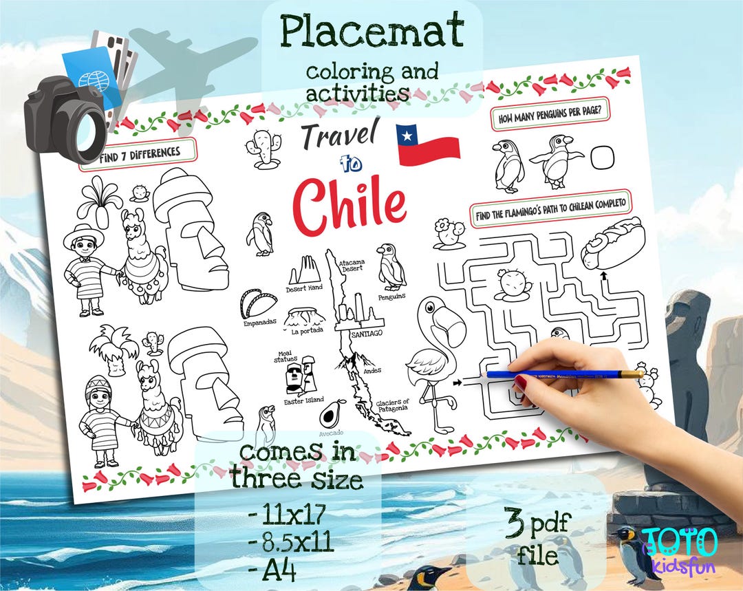 Worksheet Travel to Chile. Printable Coloring Page for Kids. Travel ...