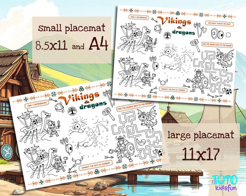 Vikings and Dragons Activity Sheet | Viking Party Placemat | Dragon ...