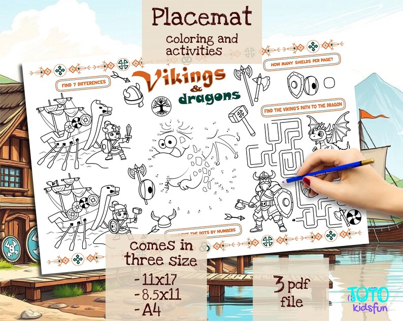 Vikings and Dragons Activity Sheet | Viking Party Placemat | Dragon ...