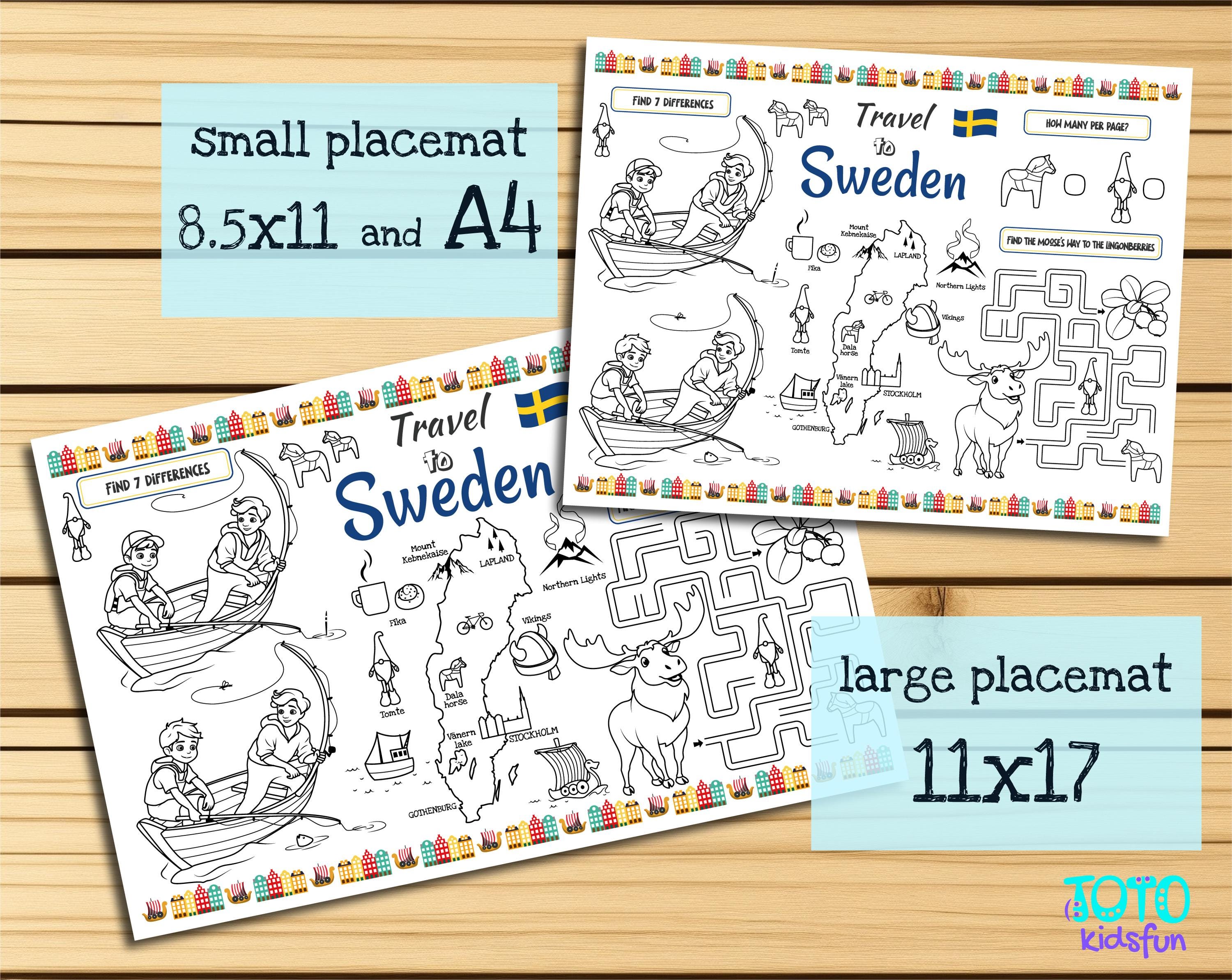 Placemat Travel to Sweden. Printable Coloring Page for Kids. Travel ...