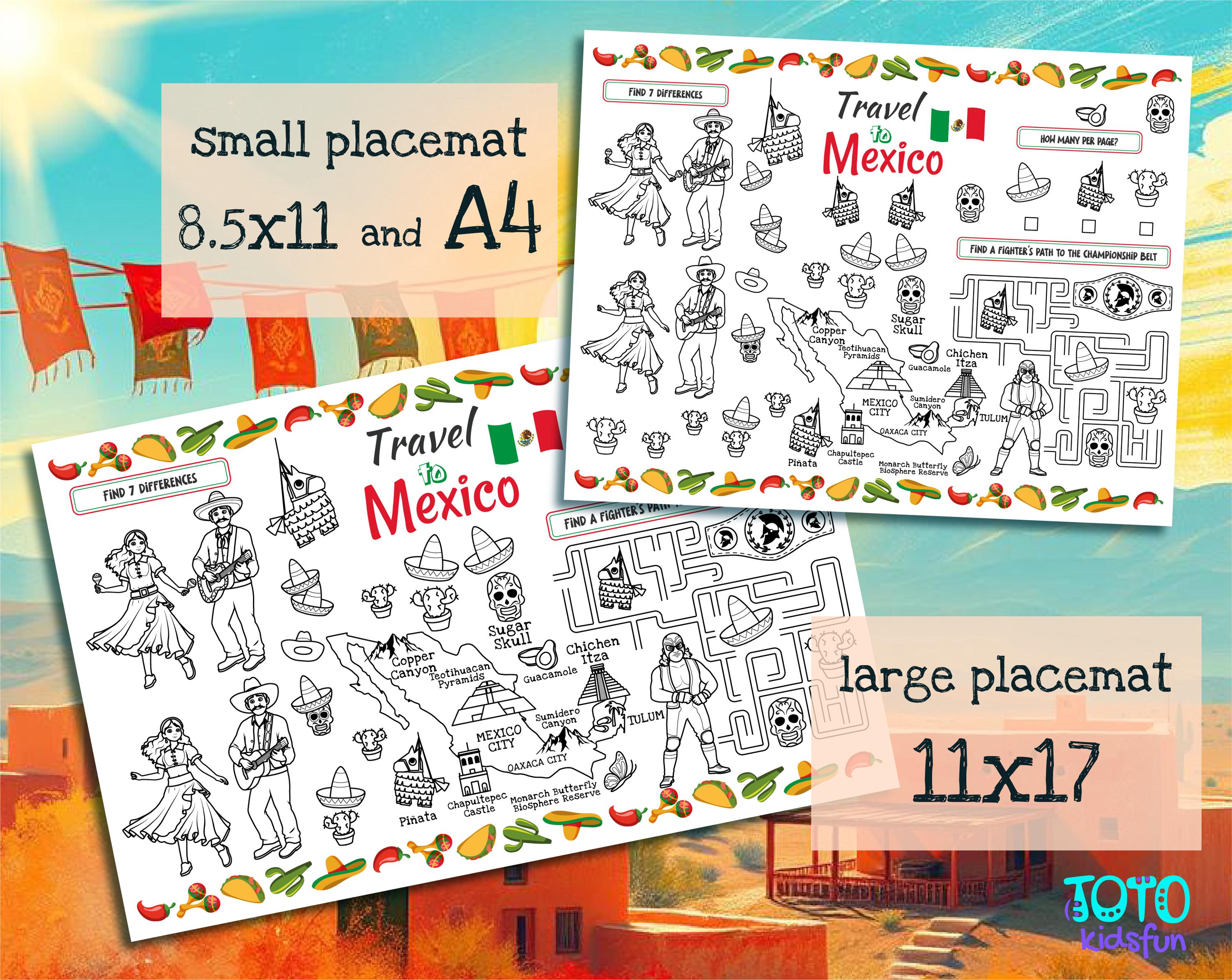 Travel to Mexico Placemat. Printable Coloring Page for Kids. Travel ...
